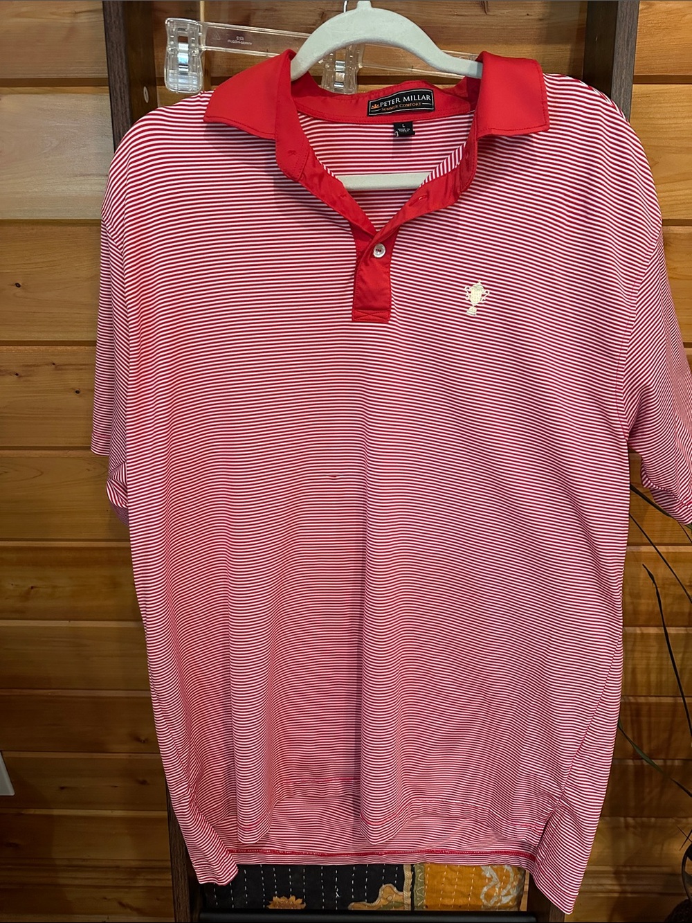 Peter Millar Red & White Striped 👕 *has a hole- see pic